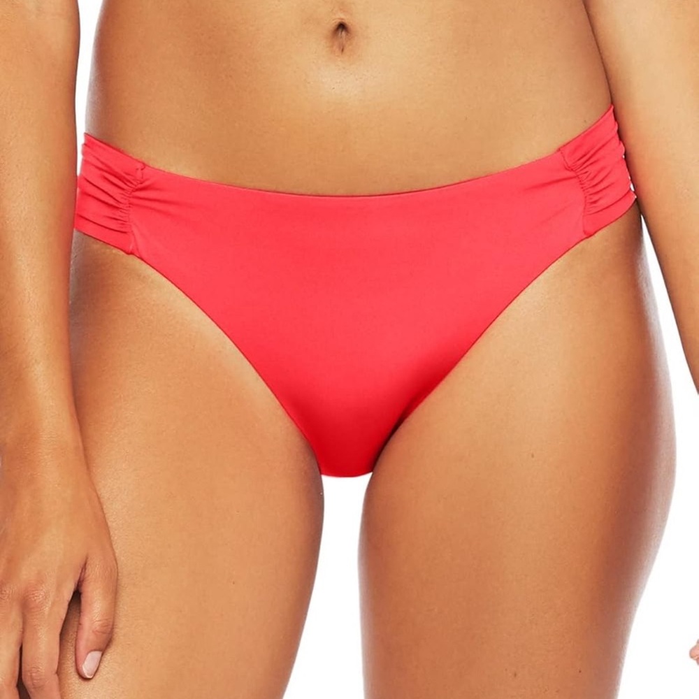 {Trina Turk} Red Poppy Shirred Side Hipster Pant Swimsuit Bikini Bottom| 10/M